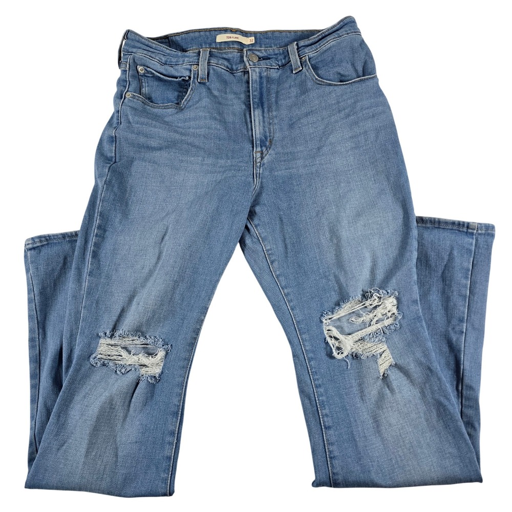 Levis 726 High Rise Flare‎ Distressed Jeans Medium Wash Blue W32 L32 18885-0041